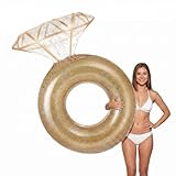 Inflatable Pool Floats Diamond Ring, Durable Swimming Rings for Adults, Swimming Tube Pool Float for Bachelorette Party Wedding Beach Party Pool Toys, Pool Swim Rings Supports 265 lbs (Gold)