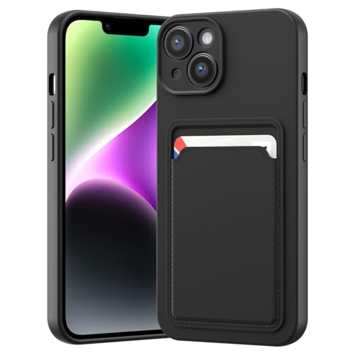 LVVFEI Custodia per iPhone 14 6,1 Pollic con Portacarte, Custodia in Silicone TPU Antiurto Integrata, Cover con Fessura per Carte di Credito Design Finitura Opaca, Nero