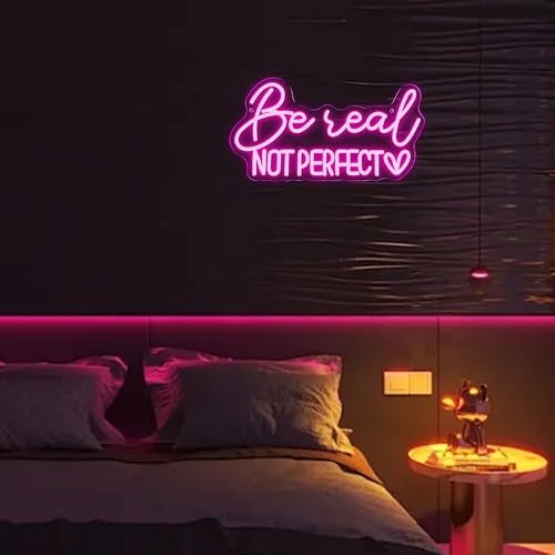 Image of Symone Be Real Not Perfect Heart Neon Sign, Motivational Neon Sign USB Powered LED Dimmable Inspirational Neon Light, for Office Living Room Bedroom Bar Garage Studio Wall Decor(15.7 * 8.2 In)