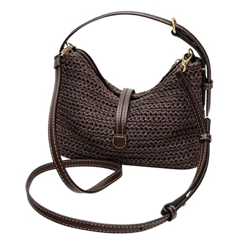 Bolso de ocio de paja para mujer bolso de hombro versátil con cremallera segura