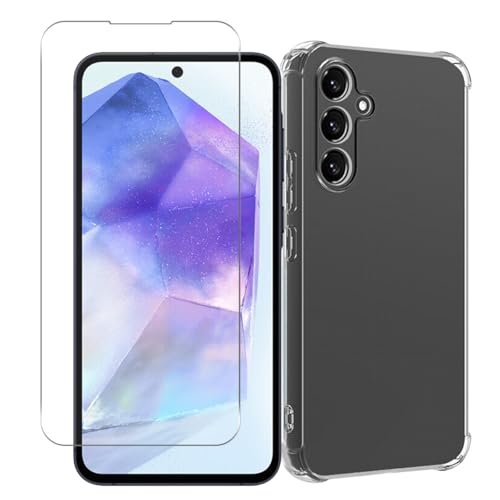 Wekrsu 対応 Galaxy A55 5G SC-53E / SCG27 ケース + ガラスフィルム gaalxy a55 軽量 ケース クリア 米軍MIL規格取得 四隅?化保護/カメラ保護 TPU カバー 保護ケース ギャラクシーA55 フィルム 強