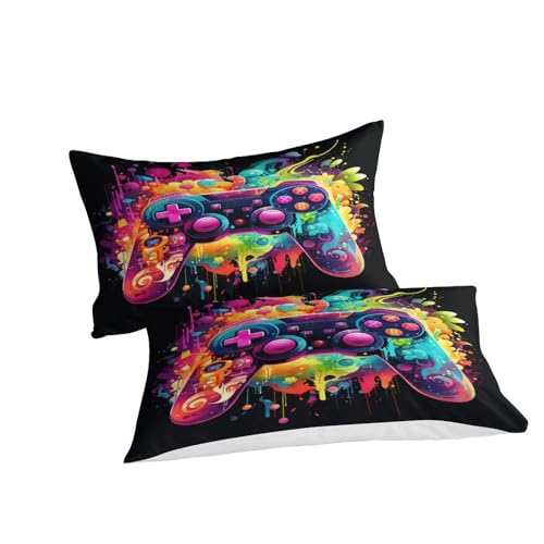 Housse de couette manette imprimé 3D 200x200 parure lit double microfibre - 5