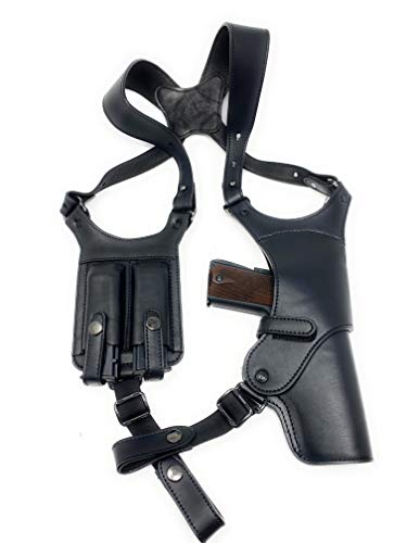 Cardini Leather - Shoulder Holster Made with Premium Colombian Leather - for Glock 17, 22, 31, Sig Sauer P220, P226, P227, and Other Like Sized Handguns (Black - Right Hand)…