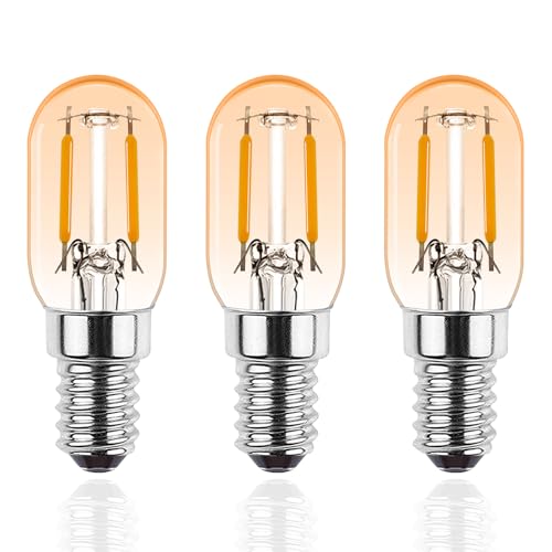 ProCrus Bombilla E14 LED Blanco Cálido 1.5W,T22 E14 Vintage Edison Bombilla de Repuesto 15W,2700K,150LM,Para Nevera,Luz Nocturna,Lámpara de Sal,No Regulable,Ámbar,3 Piezas