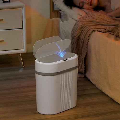 Image of House of Quirk Plastic Smart Automatic Motion Sensor Rectangular Trash Can Oval 12 Litre For Bathroom, Bedroom, Kitchen, Office - White