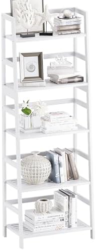 Ladder Shelf, 5-Tier Bookshelf, All Bamboo Heavy Duty Bookcase, F...