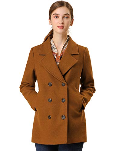 Allegra K Women's Long Sleeves Double Breasted Button Winter Outerwear Pea Coat Small Brown #TOP1