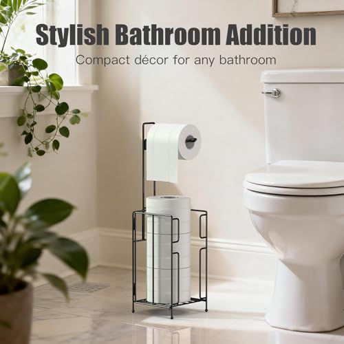 Toilet Paper Holder Stand with Storage, Free Standing Paper Roll Dispenser for 4 Mega Rolls, Space-Saving Bathroom Organizer, Easy Assembly & Stable by Heioov - Used condition - Image 7