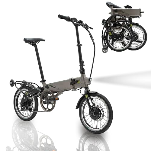 Flebi Supra 4.0+ Bicicleta Eléctrica Plegable 16' |Autonomía 100km |Batería Extraíble 14Ah/504Wh |7 Velocidades |E-Bike Urbana Unisex para Adultos/Adolescentes Compacta Ligera Mujer/Hombre (Grey)
