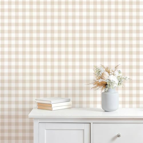 DULEIXUFHEE Plaid Peel and Stick Wallpaper Beige 17.7 x 78.7 in