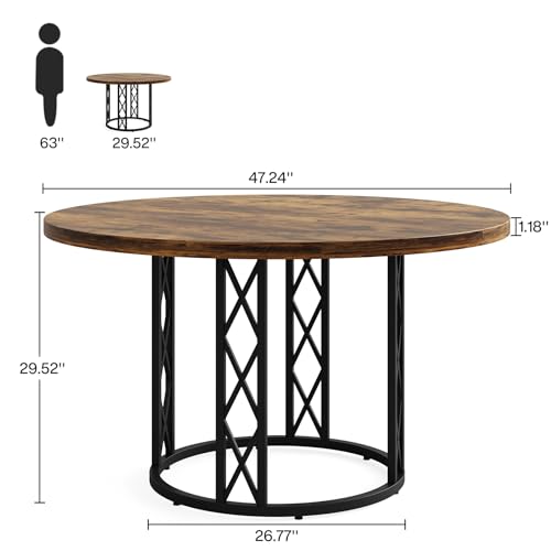 LITTLE-TREE-47-inch-Rustic-Round-Dining-Table-Farmhouse-Kitchen-Table-Dinner-Table-with-Metal-Base-for-Dining-Room-Kitchen-Living-Room LITTLE TREE 47 inch Rustic Round Dining Table Farmhouse Kitchen Table Dinner Table with Metal Base for Dining Room Kitchen Living Room