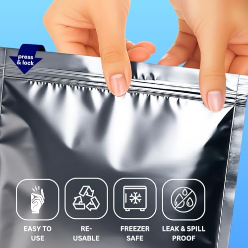 Image of GREENTWISH Zip 'N' Seal Metallised Silver Zip Lock Bags, Reusable Sandwich and Food Storage Bag, Airtight Foil Pouch with Zipper, Freezer Safe, Polyethylene | Small x 5, Medium x 5, Large x 5