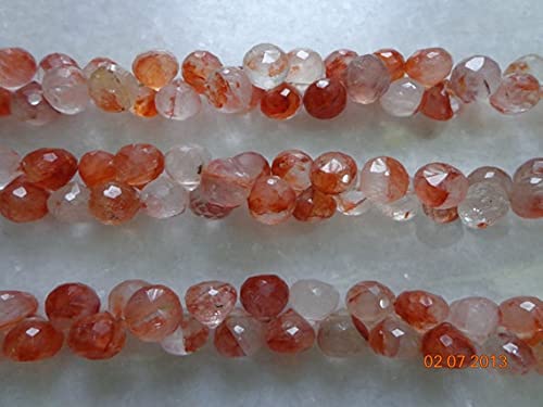 Quartz rutilé orange naturel en perles oignon facettées 4mm pour création bijoux DIY