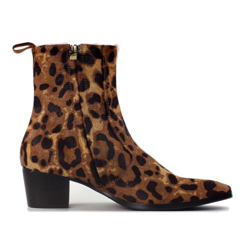 Dress Boot for Men Casual Chelsea Fashion Stylish Pony hair Ankle Leather High Heels Boots Leopard print CD-JY012-D-R4