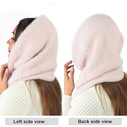 Balaclava Hood Scarf Women - Winter Hood Hat Scarf Combo - Snow Face Cover - Knitted Hooded Scarf4