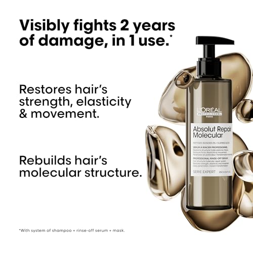 L'Oréal Professionnel Paris Absolut Repair Molecular Hair Care Set - Sulfate-Free Shampoo, Rinse-Off Serum & Leave-In Mask For Extremely Dry Damaged Hair, With Peptide Bonder & Amino Acids - Image 3