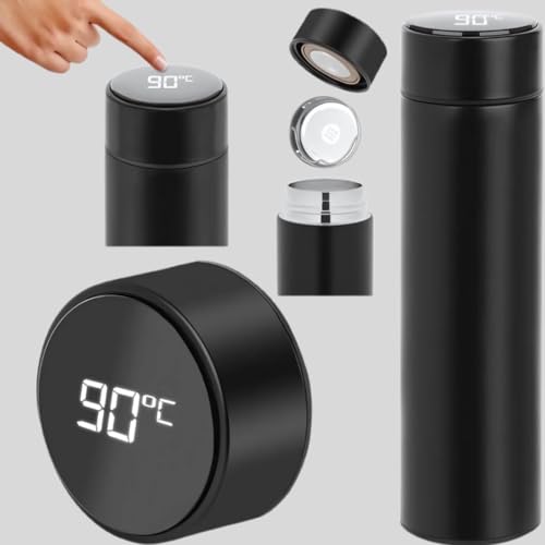 Image of Smart Water Bottle with Temperature Display, Stainless Steel, Hot & Cold, Leakproof (Black 1)