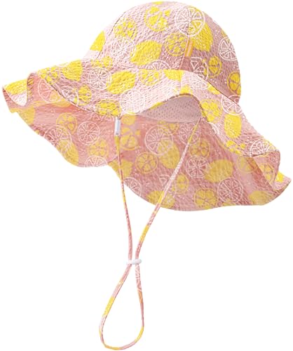 Image of HONGTEYA Baby Sun Hat Toddler Girl Beach Hat Sun Protection Adjustable Outdoor Summer Wide Brim Bucket Hat for Infant Kids