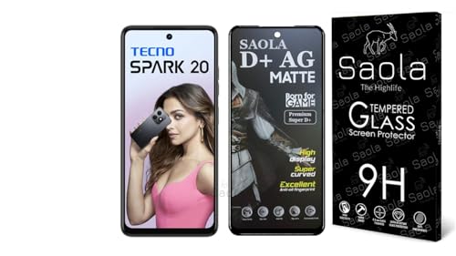 Image of Saola Anti-Glare Matte Screen Protector for Tecno Spark 20 | Smooth Touch Finish, 9H Strength Glass, Full Coverage, Bubble-Free Installation Kit | Quick & Easy Application | Pack of 1
