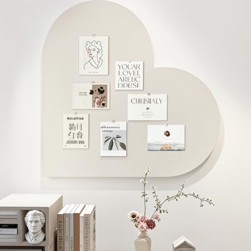 Heart-Shaped Felt Letter Board,Felt Memo Bulletin Panels,Wall Mounted Cork Board for Office Classroom Memory for Jewelry Organizer Wedding Decor (White)