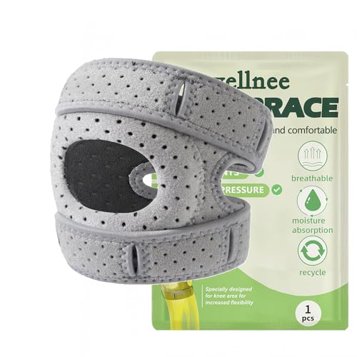 Wellnee Knee Brace for Women Men Adjustable Support with Cushioned Silicone Pad Anatomical Cut Design for Men Women Athletic Training Patellar Tendon Support (Gray)
