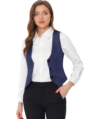 Chaleco de mujer sin mangas con tejido Jacquard azul oscuro 4