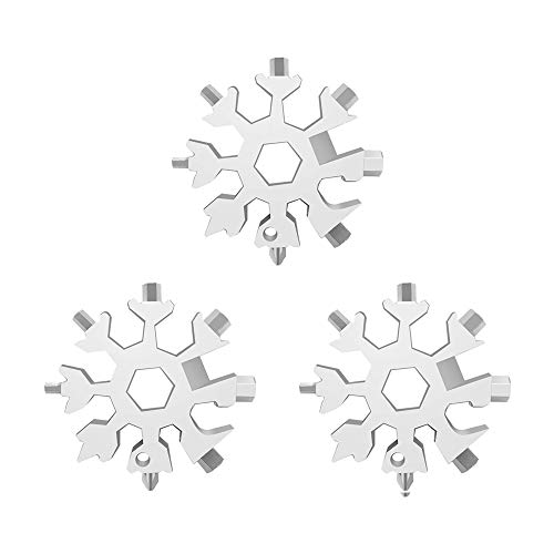 OOCOME Snowflake Multi-Tool, 18-in-1 sneeuwvlok Multi-Tool Hand Sleutelhanger Gereedschap, Draagbare Flesopener Kit Wrench Gadgets, Tool Sleutelhanger voor Outdoor Reizen en Camping (Zilver)