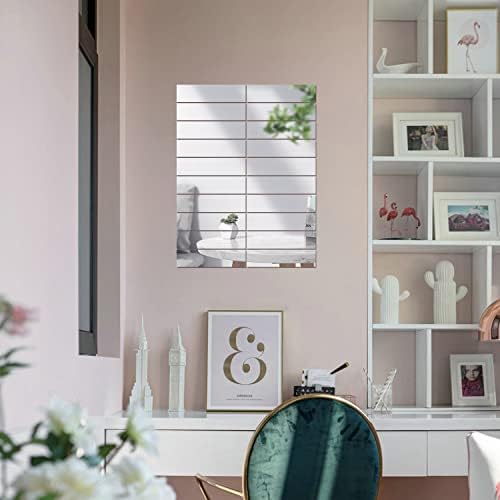 Mirror Tiles ,TUOYECHEN Mirror Stickers Stripe Self Adhesive Mirror Removable Long Acrylic Stick on Mirror for Home Living Room Bedroom DIY Decor (10Pcs ) (Sliver)