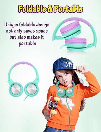 Image of Voopwink Kids Headphones with Microphone, Wired Over Ear Headsets with Limited Volume 85dB / 94dB for Boys Girls Teens Children Online School /Travel /iPad /Tablet /Cellphone