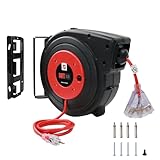 EP Retractable Extension Cord Reel, 50 Ft Heavy Duty Power Cord, 14 AWG/3C SJTOW, 13 AMP Circuit Breaker, Lighted Triple Tap, Ceiling or Wall Mount, UL Listed