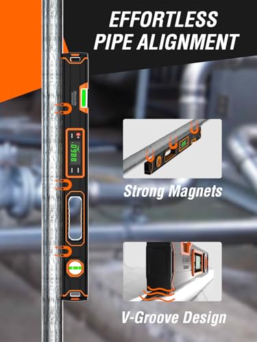 Image of Mecurate 24-Inch Digital Level, Professional Smart Precision Torpedo Level Tool, Bright LCD Display, Audible Alerts, Magnetic Bottom, Dust Water Resistant, with Carrying Case