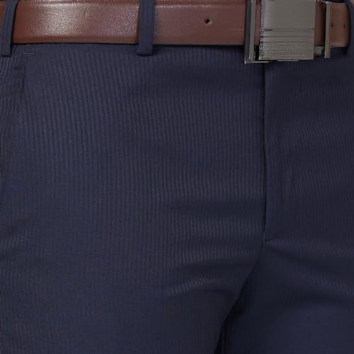 Image of Raymond Men's Stripe Pattern Slim Fit Poly Viscose Blend Flat Front Formal Trouser