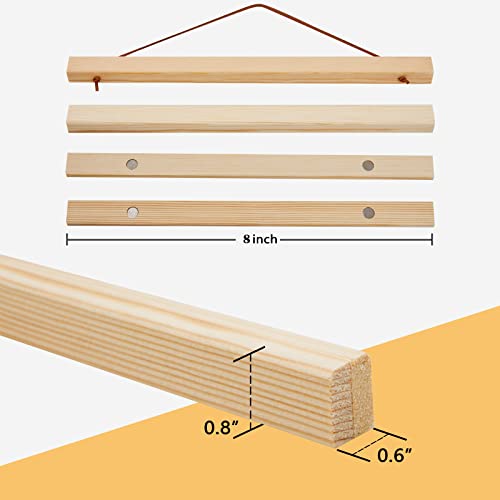 2Pack Magnetic Poster Hanger Frame, Light Wood Wooden Magnet Posters Hangers Frames 8X10 8X12 8X24 Picture Canvas Artwork Hanger Print Dowel Scroll Hangers Wall Hanging Wooden Frame, 8 Inch, Pine Wood #TOP1