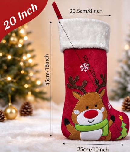 Reindeer Christmas Stockings Animal, 20" Velvet Cute 3D Deer Penguin Polar Bear Moose Xmas Stocking for Kids Girls Boys Women - image 2