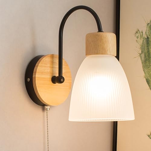 Aplique de pared E27 con interruptor de madera blanca para mesita de noche 7