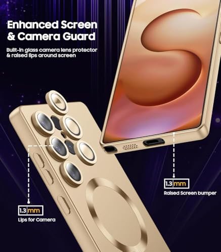 Image of DIZORO Samsung S25 Ultra Case, Compatible with Mag Safe, Matte Luxury Metallic Luster Flexible TPU Wireless Charging Shockproof Case with Camera Protector (Metallic Desert)
