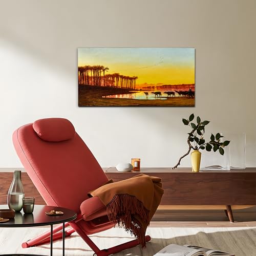 crmotu Landscape Wall Art, Sunrise Wall Art, Large Wall Decor, Dawn on the Nile Vintage Wall Decor, River Buffalo Cattle Canvas Pictures for Living Room Kitchen Hallway Rustic Farmhouse 20"X40"
