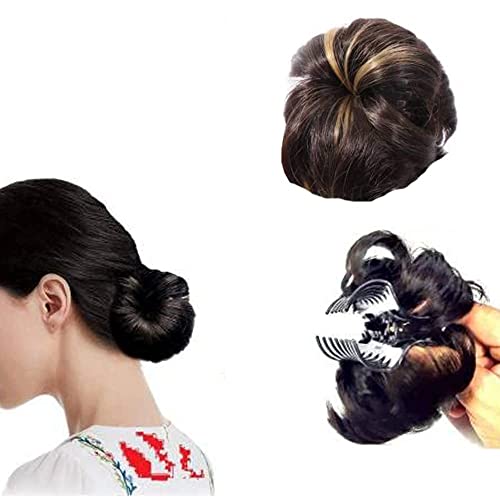 Image of Artificial Juda Hair Bun With Clutcher Hair Accessories Hair Extension & Hair Wigs Hair Juda For Women & Girls, Black (Golden Highlight)