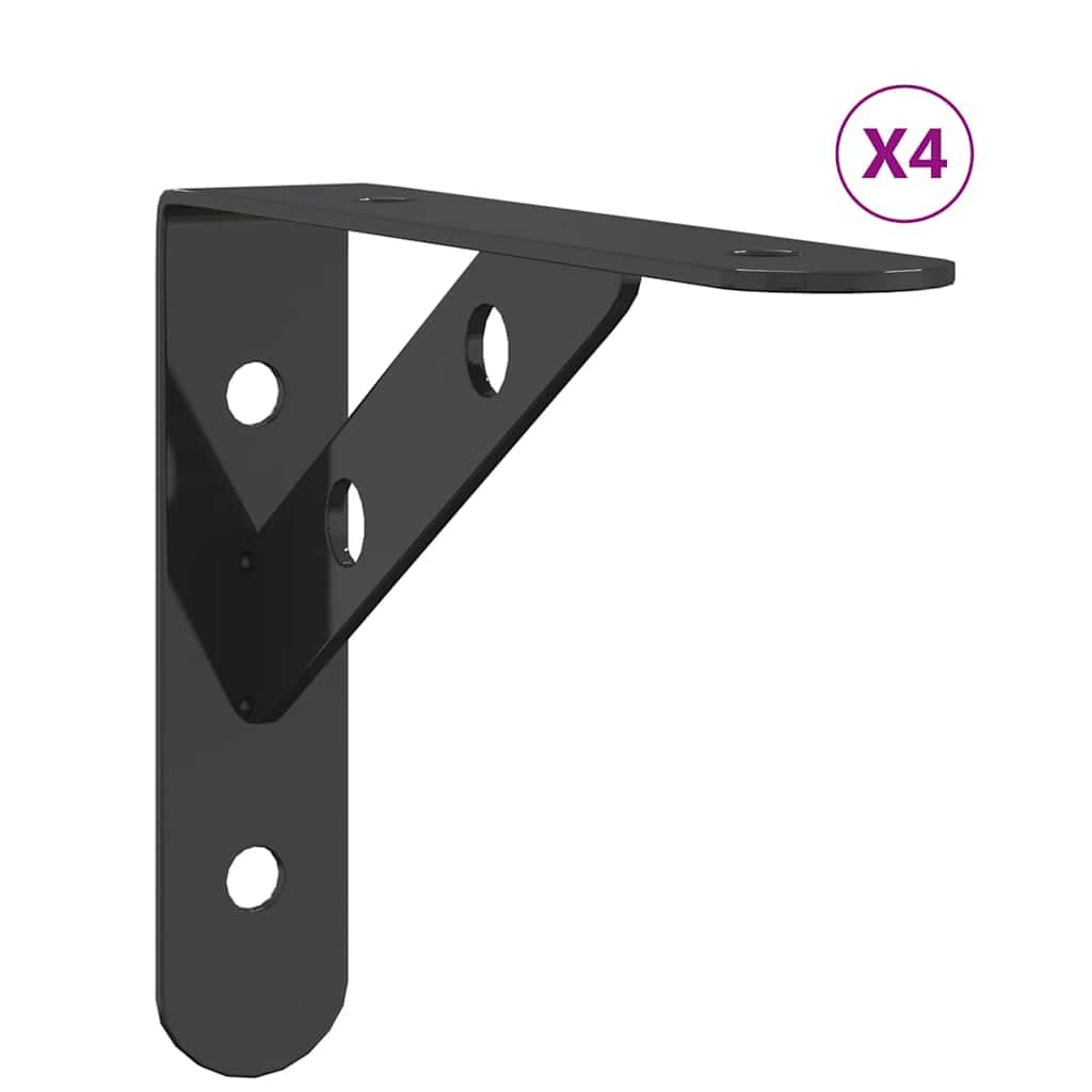 4 soportes para estanterías, 15 x 2,5 x 11,5 cm, acero inoxidable negro, 3 mm de grosor, 50 kg de carga, para estanterías de pared DIY, soportes robustos para estanterías, estanterías de