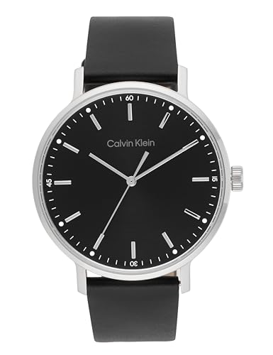 Calvin Klein Analog Quarzuhr für Herren Kollektion MODERN MESH mit Schwarzes Lederarmband - 25200050