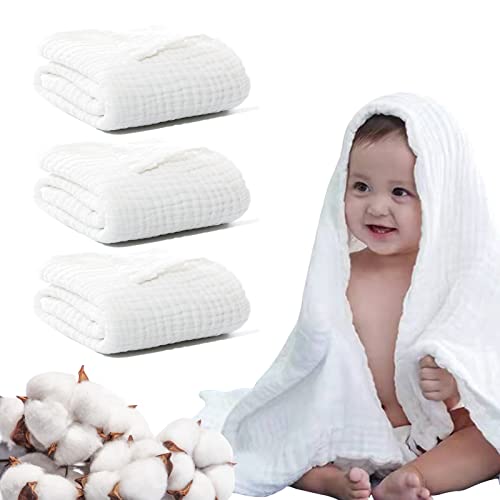 Image of Setaria Viridis Baby Muslin Bath Towels- 3pcs Super Soft Cotton Muslin Baby Blanket Delicate Skin- 6 Layers Muslin Towels for Baby