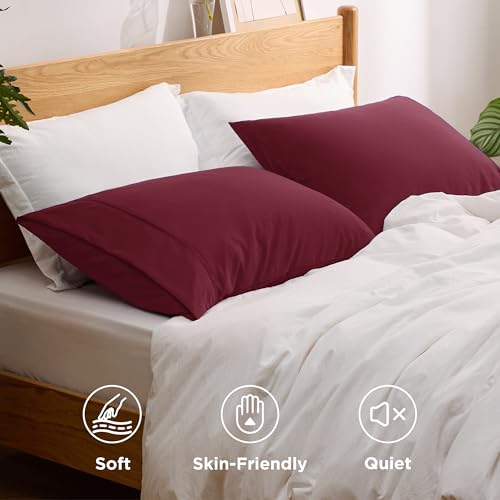 Bedsure Pillow Cases Standard Size Set of 2 - Burgundy Brushed Microfiber Pillowcases, Super Soft and Cozy Pillow Case Covers with Envelope Closure, Wrinkle, Fade and Stain Resistant, 20x26 Inches