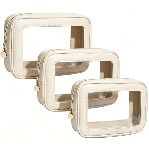 FFpaw Clear Makeup Bags, 3 Pack Clear Cosmetic Bag Set Makeup Organizer with Zipper TSA Approved Travel Toiletry Bag for Carry-on & Checked Luggage Water Resistant Car Storage Organizer Women