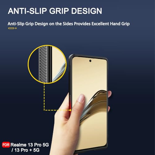 Image of TheGiftKart Liquid Silicon Back Cover Case for Realme 13 Pro / 13 Pro Plus 5G | ShockProof Military Grade Protection | Micro-Fibre Cloth On Inner Side | Built-In Anti-Slip Grip Back Cover (TPU, Black)