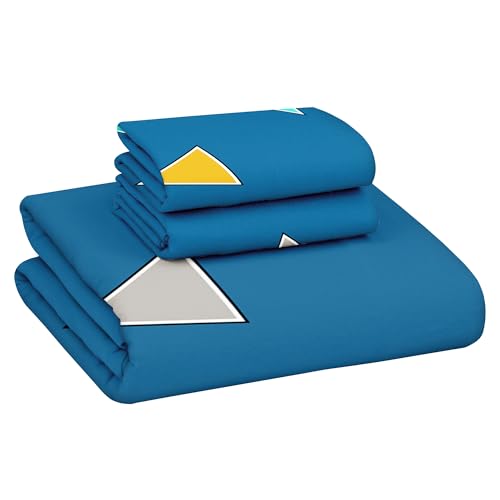 Image of Bedsheets for Double Bed with 2 Pillow Covers|152TC, 100% Cotton Double bedsheet with Pillow Cover|225 x 250cm|Blue & White, Triangle Pattern|Home Decor |Ideal for Festive Gifting