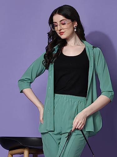 Image of Sheetal Associates Women's Solid Casual Co ords Set 2 Piece Open top & Pant Set