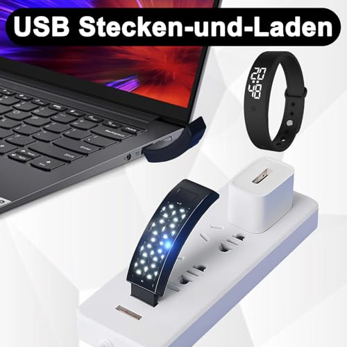 Armband Wecker Schwarzes Vibrationswecker Armband Armbandwecker mit Vibrationsalarm,Verstellbar,mit geräuschloser Vibrationsfunktion Wecker,Timer,Stoppuhr,Datumsanzeige und Körpertemperaturmessung