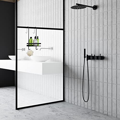 Relaxdays Mensola Portaoggetti da Doccia, Acciaio Inox, HLP 45,5 x 23,5 x 21,5 cm, Appendere, 4 Ganci e 1 Ripiano, Nero, 100% - Image 3