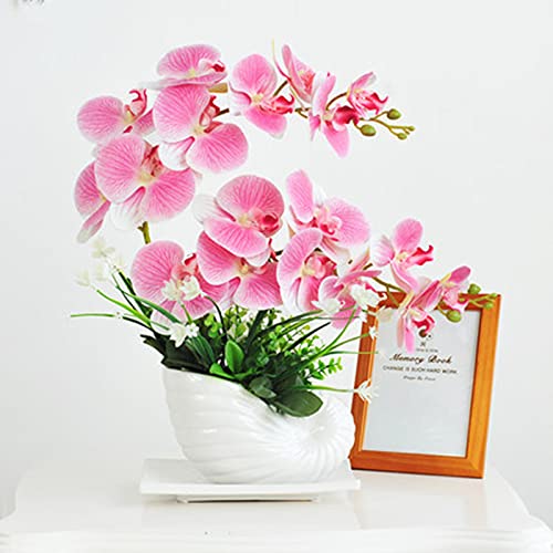 TENGJU Adornos de flores artificiales, bonsáis artificiales, bonsáis de orquídeas artificiales con forma de caracol macetas de cerámica para oficina en casa, decoración de alféizar de ventana de