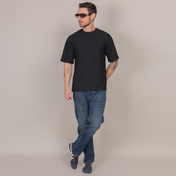 Image of Solid Self Design Oversized Tshirt for Men | Oversize T-Shirts for Men | Men Drop Shoulder Tshirts | Bagy Fit Men Tshirt